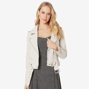 Blank NYC Suede Moto Jacket in White Sand